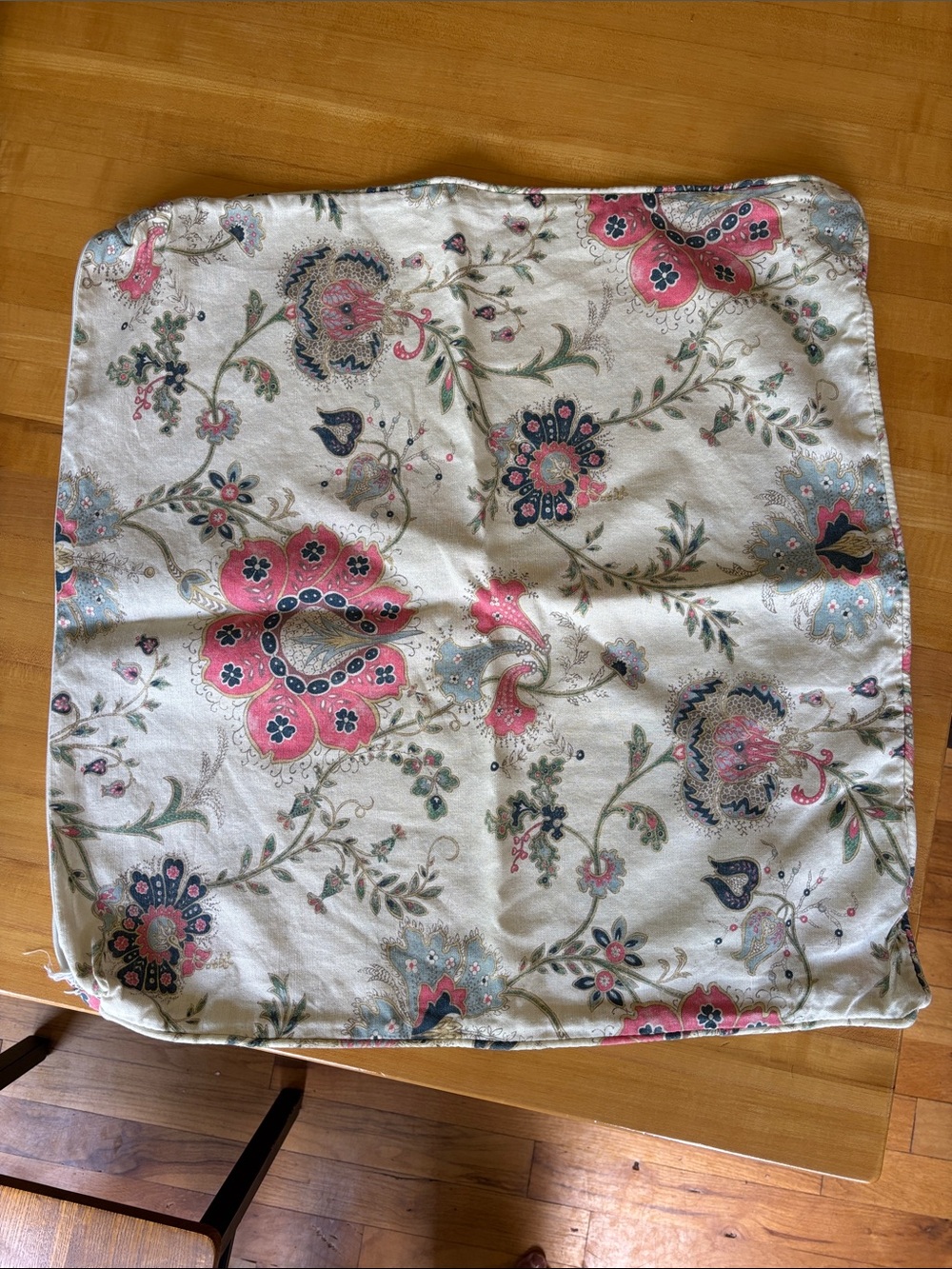 Floral Square Euro Accent Pillow Cover - Cream with Pink & Blue